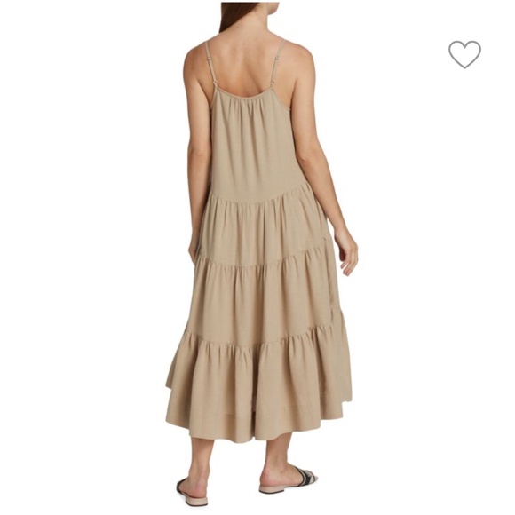 Elie Tahari Tiered Linen-Blend Midi Dress Baige Sundress Size M - Picture 3 of 16